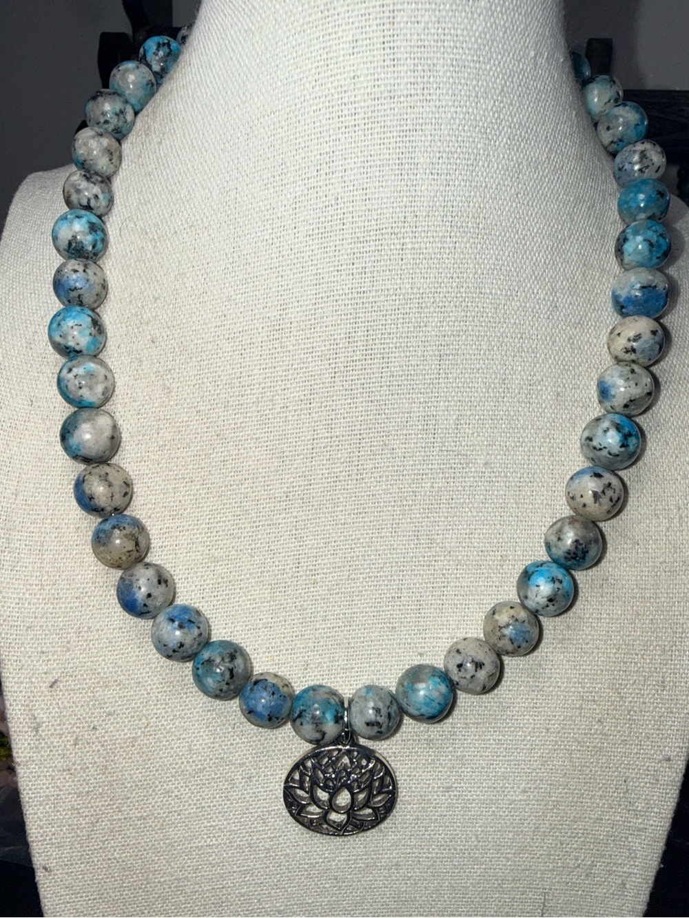10mm K2 Jasper Lotus Charm Gemstone Necklace